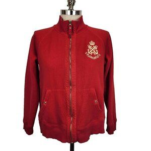 Lauren Jeans‎ Co Sweatshirt Womens L Red Full Zip Nautical Crest Gold Hardware